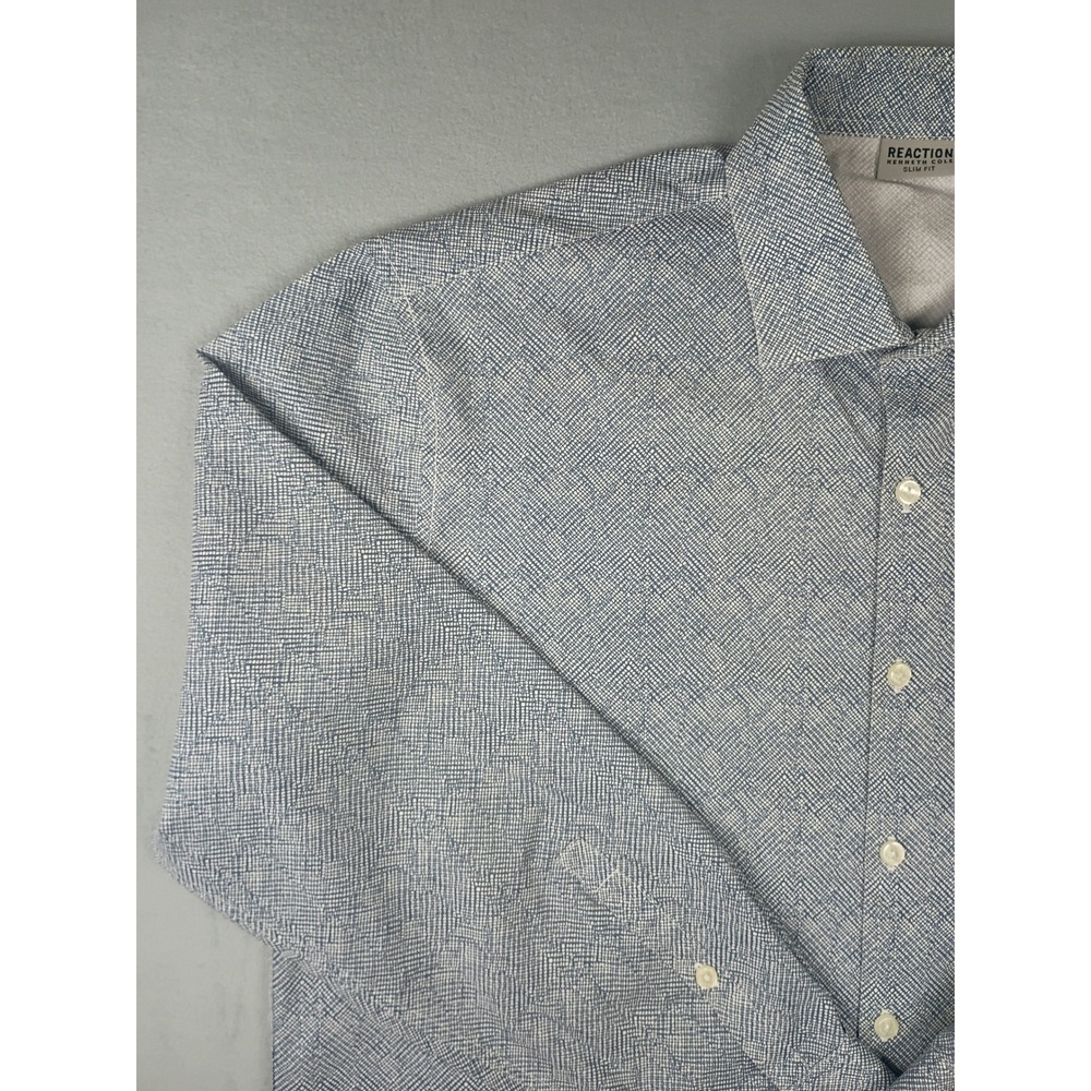 Kenneth Cole Reaction Mens Slim Fit Dress Shirt Blue White Print 16.5 32/33 L